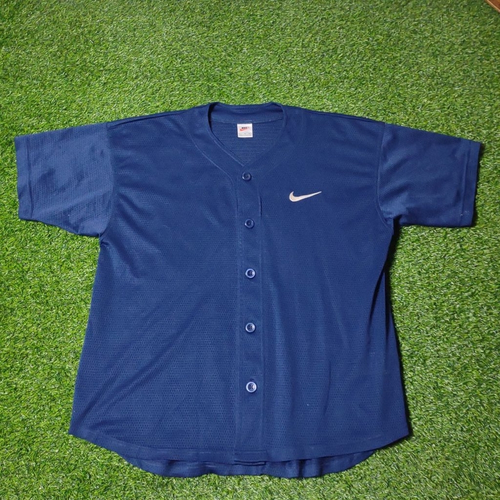 VINTAGE NIKE JERSEY BASEBALL JERSEY BIG CHECK DOUBLED GRAPHIC SIDED BUTTON UP L